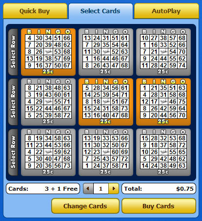 selecting bingo cabin 75 ball bingo cards