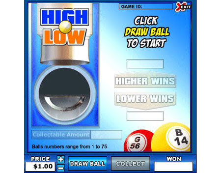 bingo cabin high low online instant win game