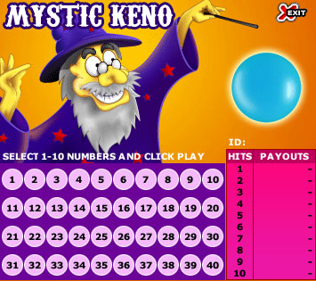 bingo cabin mystic keno online instant win game